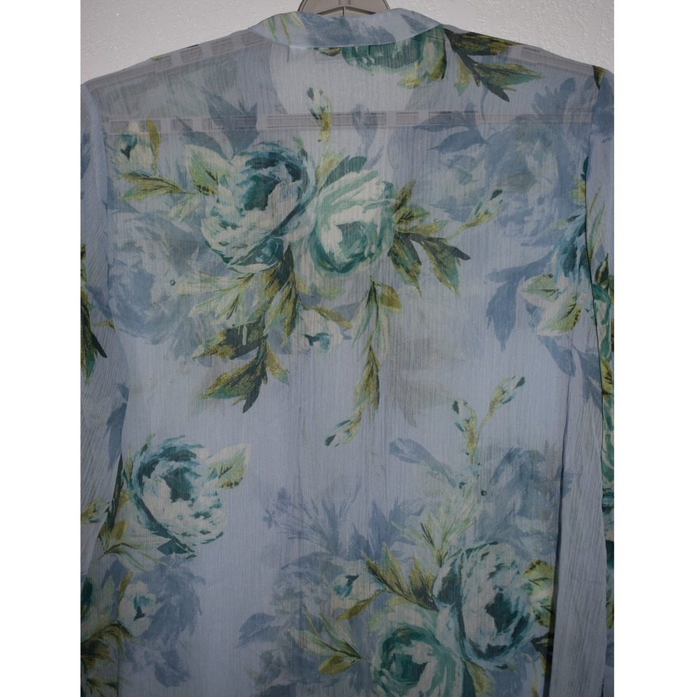 Susan Graver Top 2X Blue Floral Pintuck V-Neck Sheer Lace Sleeve Tunic Blouse - Picture 16 of 16